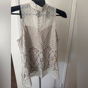 love, Fire Ivory Lace High-Neck Sleeveless Camisole